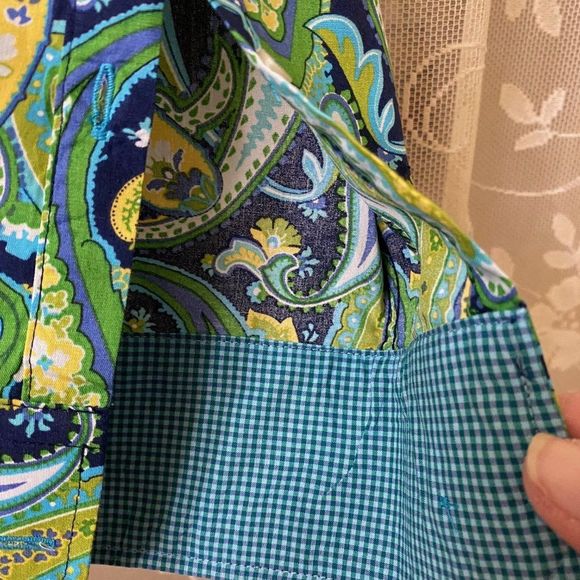 Designer Alan Flusser Vintage Blue Green Yellow Paisley Cotton Shirt Medium - Picture 8 of 10